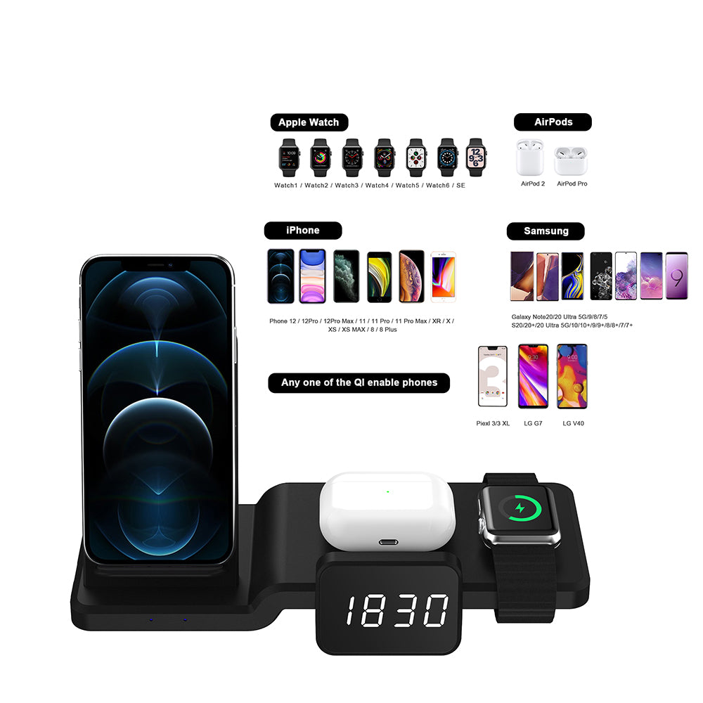 15W Wireless Charger for iPhone 12 11 Pro Max iWatch Airpods, Fast Charging Dock Station with Time Display 15W Wireless Charger for iPhone 12 11 Pro Max iWatch Airpods, Fast Charging Dock Station with Time Display